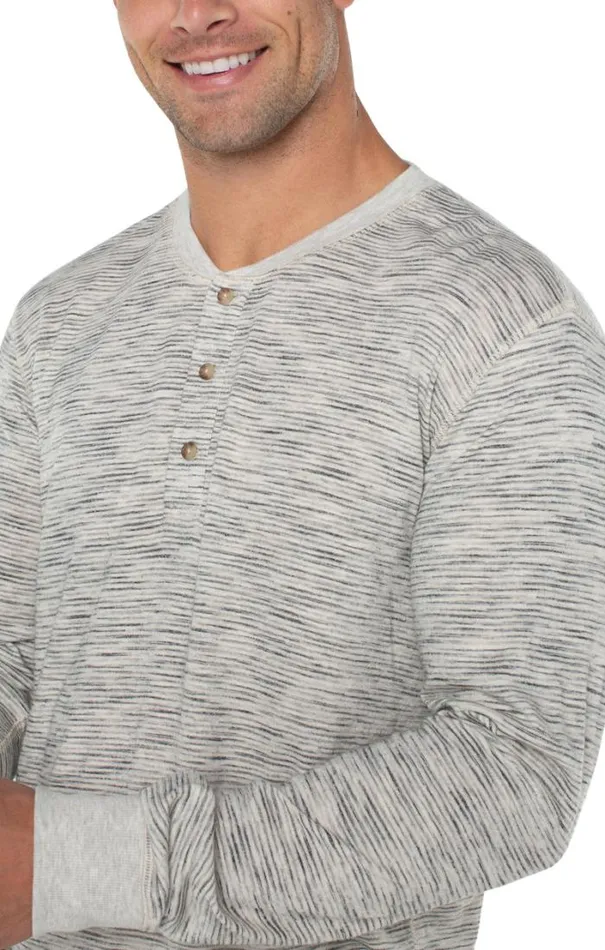 HENLEYS Men Liverpool Los Angeles LONG SLEEVE HENLEY Cream Grey Multi