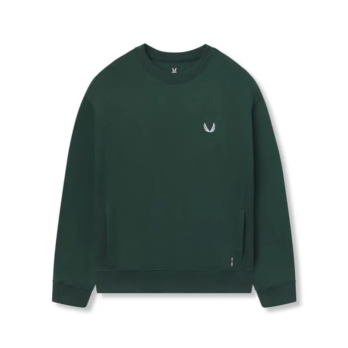 Hoodies and Sweatshirts Men ASRV Herringbone Terry Crewneck Forest Green