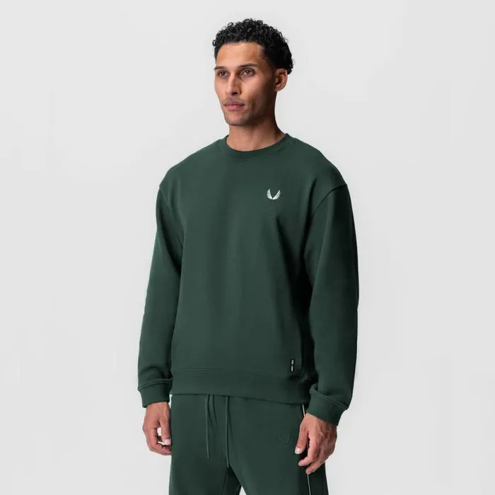 Hoodies and Sweatshirts Men ASRV Herringbone Terry Crewneck Forest Green