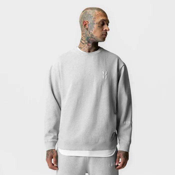 Hoodies and Sweatshirts Men ASRV Tech Essential Distressed Crewneck Heather Grey