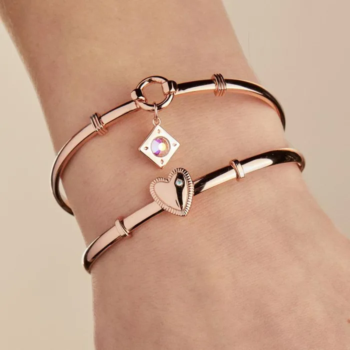 Iconic Women Alex And Ani Crystal Charm Clip Bangle Crystal Shiny Rose Gold