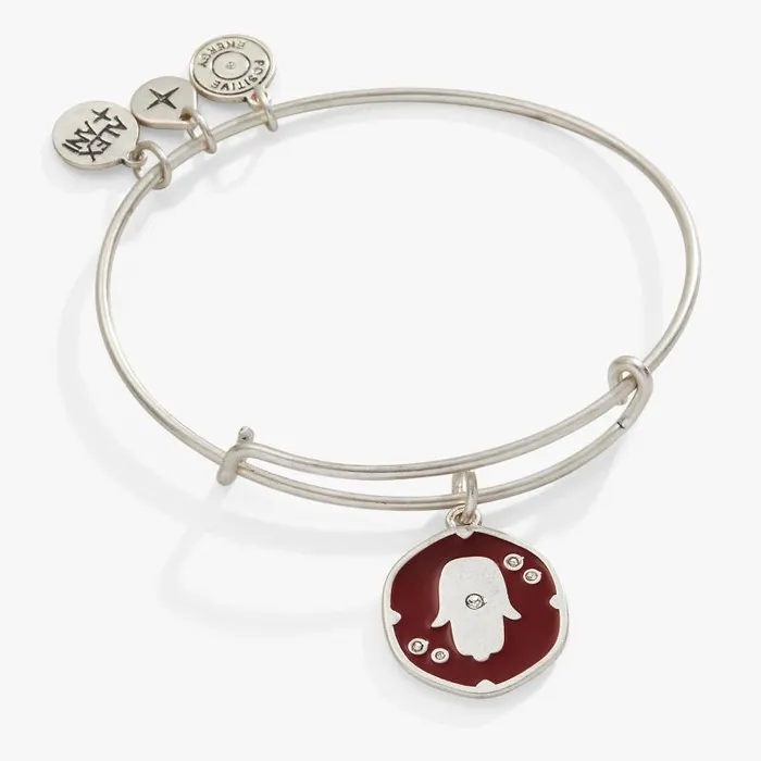 Iconic Women Alex And Ani Glass Crystal Hamsa Charm Bangle Antique Silver
