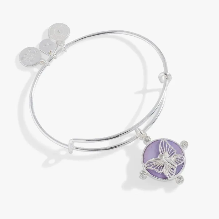 Iconic Women Alex And Ani Lavender Butterfly Charm Bangle Silver