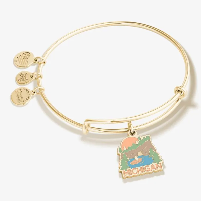 Iconic Women Alex And Ani Michigan Charm Bangle Bracelet Shiny Gold