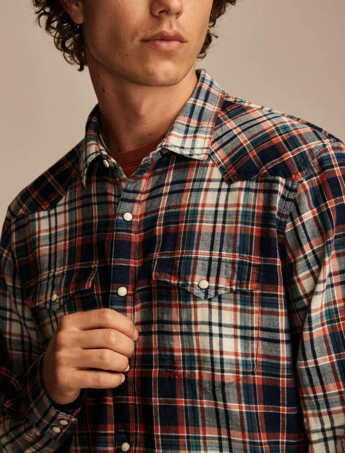 Indigo Plaid Western Long Sleeve Shirt Indigo Red Plaid Men Lucky Brand ButtonDowns