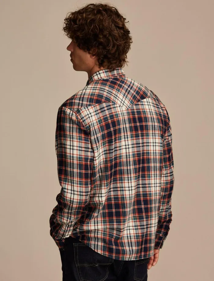 Indigo Plaid Western Long Sleeve Shirt Indigo Red Plaid Men Lucky Brand ButtonDowns