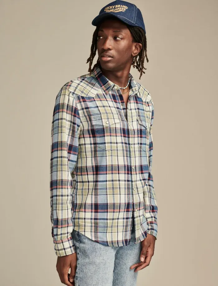 Indigo Plaid Western Long Sleeve Shirt Multi Men Lucky Brand Shirts and Tops