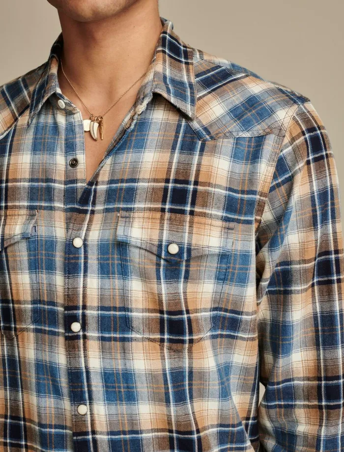Indigo Western Shirt Indigo Blue Plaid Men Lucky Brand Shirts and Tops