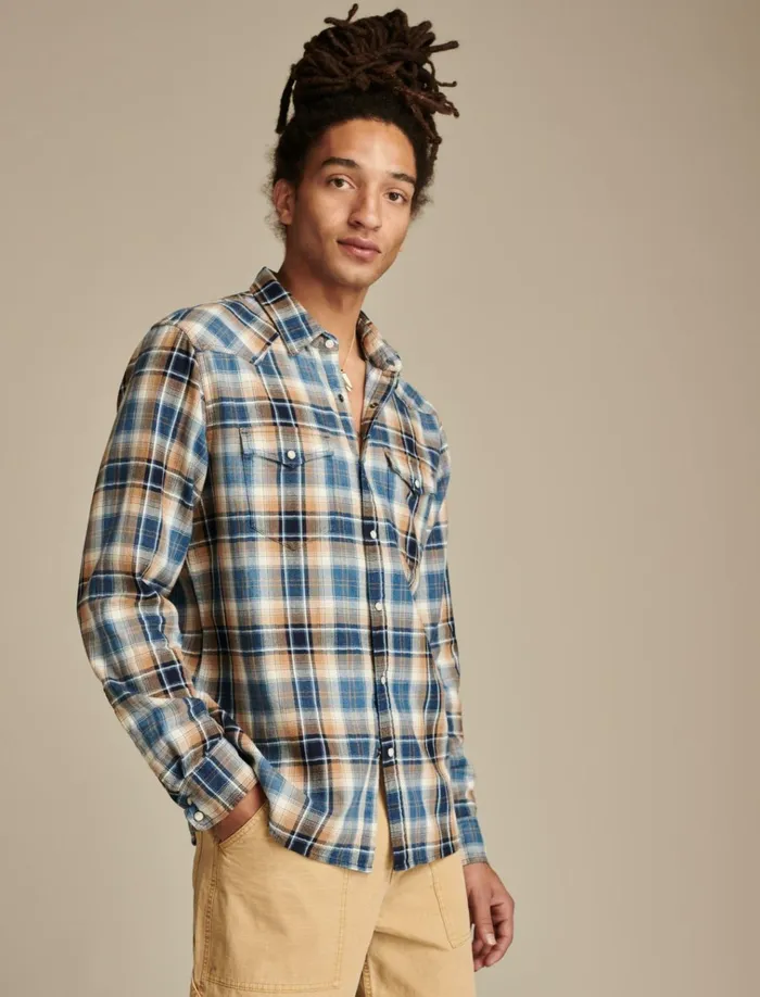 Indigo Western Shirt Indigo Blue Plaid Men Lucky Brand Shirts and Tops
