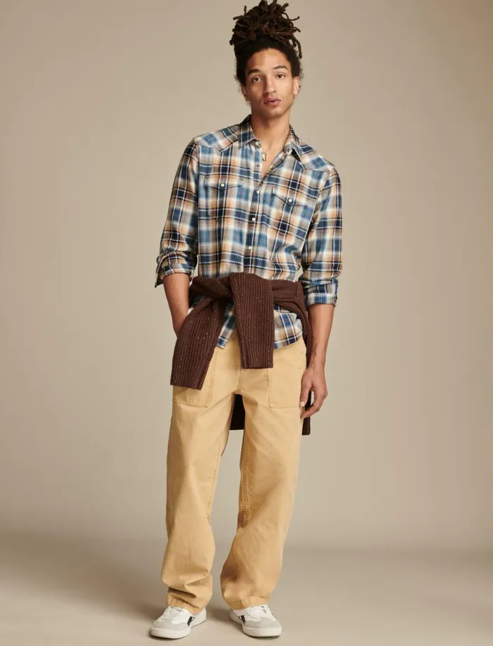 Indigo Western Shirt Indigo Blue Plaid Men Lucky Brand Shirts and Tops