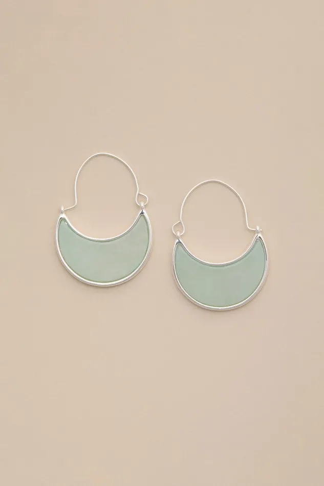 Inlayed Stone Hoop Silver Women Lucky Brand Jewelry