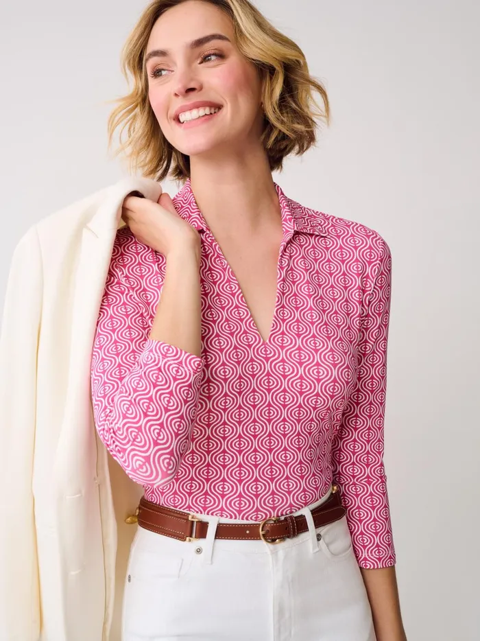 JMclaughlin Aida 34 Sleeve Top In Riptide Pinkwhite Women Shirts and Tops