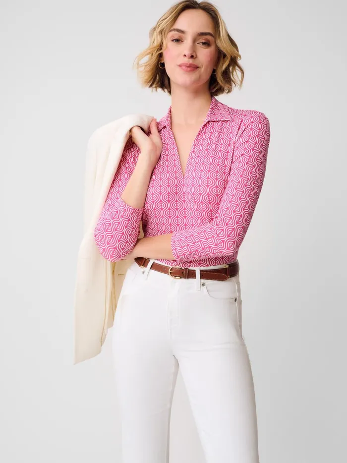 JMclaughlin Aida 34 Sleeve Top In Riptide Pinkwhite Women Shirts and Tops JMclaughlin Aida 34 Sleeve Top In Riptide Pinkwhite Women Shirts and Tops