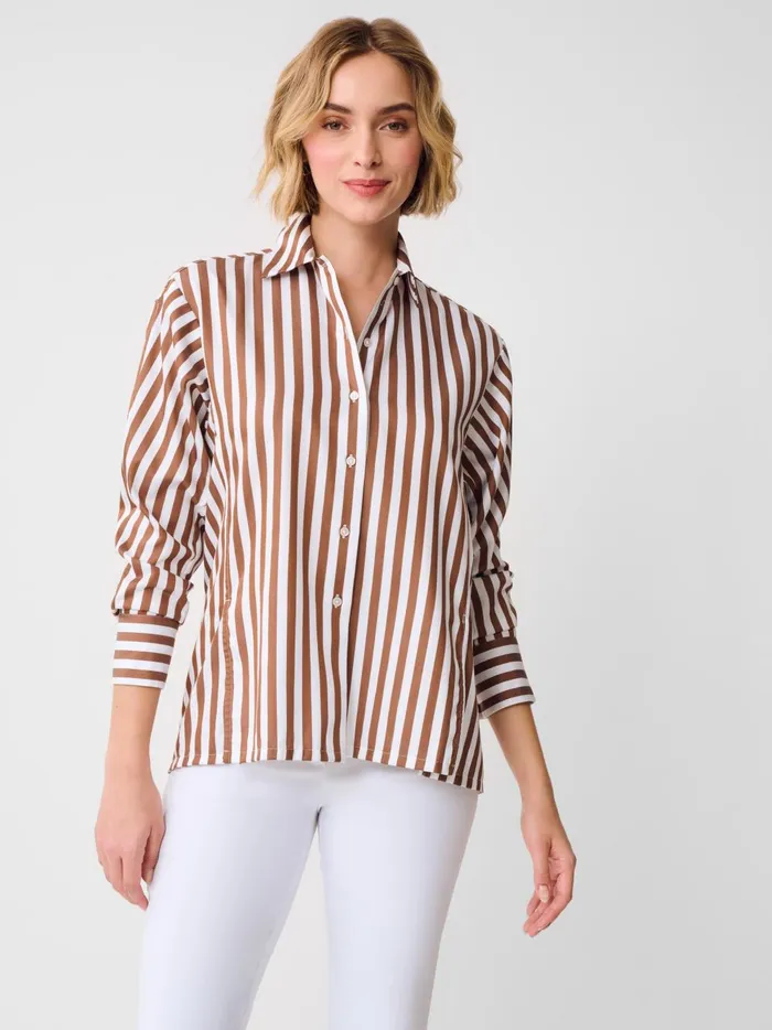 JMclaughlin Alexis Shirt In Stripe Brownwhite Women Shirts and Tops JMclaughlin Alexis Shirt In Stripe Brownwhite Women Shirts and Tops