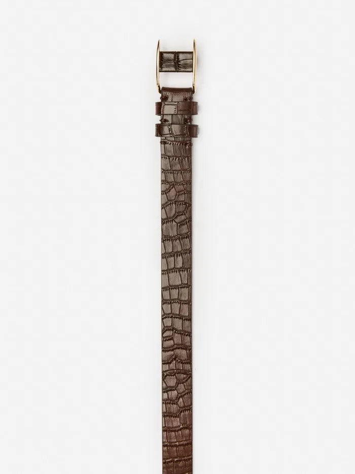 JMclaughlin Allegra Leather Belt In Croc Chocolate Women Belts