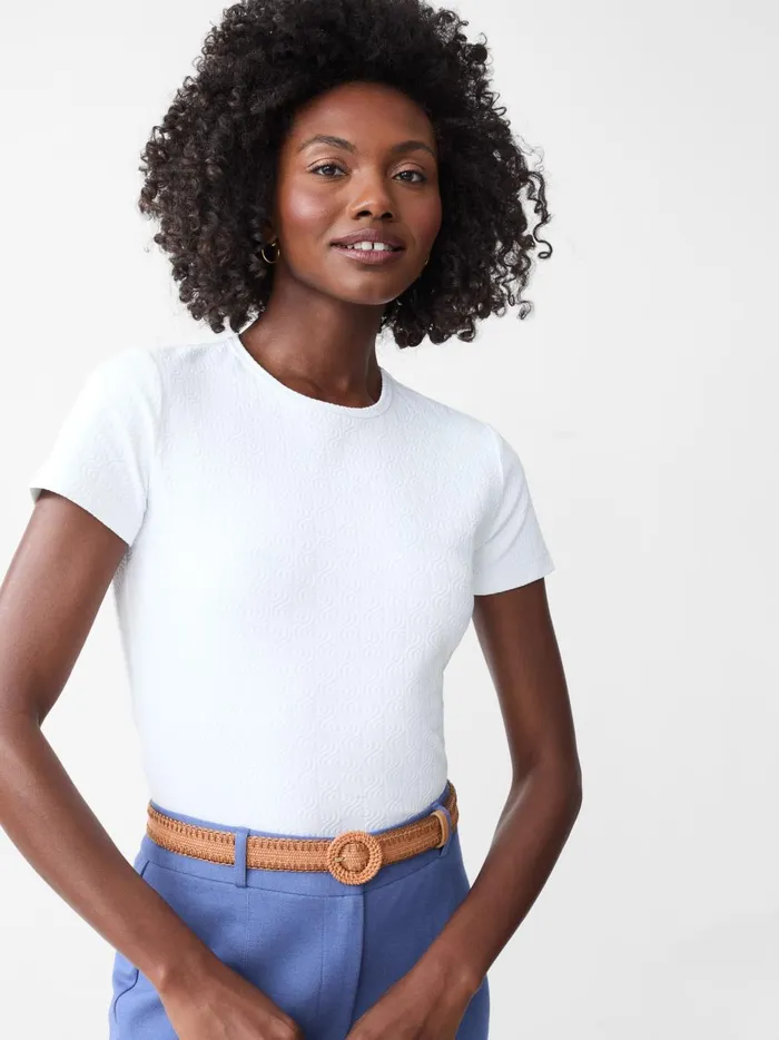 JMclaughlin Allie Cap Sleeve Tee In Riptide Jacquard White Women Shirts and Tops