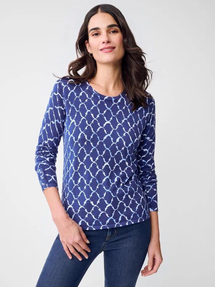 JMclaughlin Anilee Sweater In Mega Palm Spring Navychambray Women Sweaters