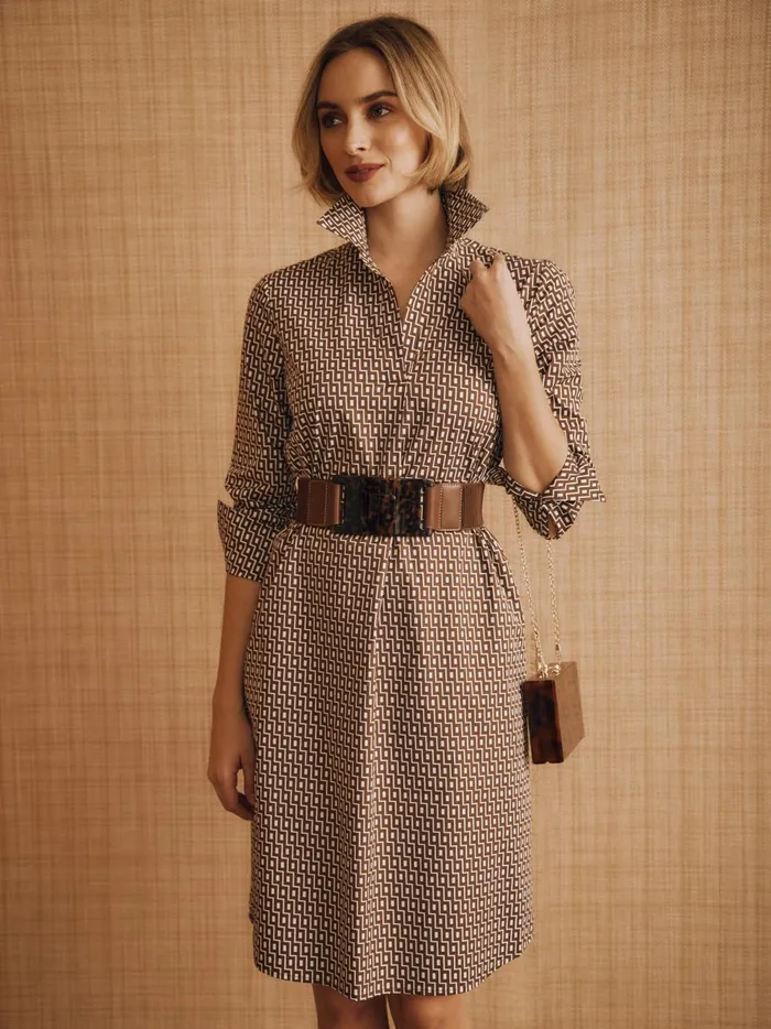 JMclaughlin Cagney Dress In Micro City Windows Brownoff White Women Dresses JMclaughlin Cagney Dress In Micro City Windows Brownoff White Women Dresses