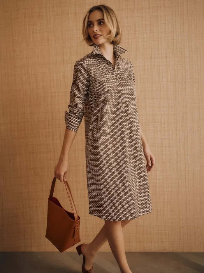 JMclaughlin Cagney Dress In Micro City Windows Brownoff White Women Dresses JMclaughlin Cagney Dress In Micro City Windows Brownoff White Women Dresses