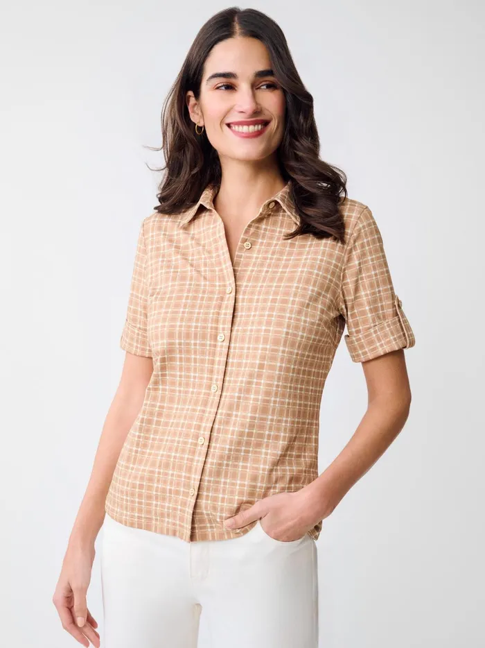JMclaughlin Cornelia Shirt In Layered Lines Browntan Women Shirts and Tops