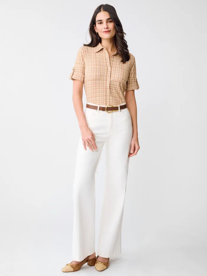 JMclaughlin Cornelia Shirt In Layered Lines Browntan Women Shirts and Tops
