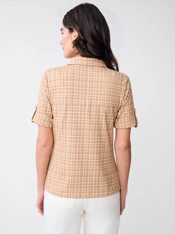 JMclaughlin Cornelia Shirt In Layered Lines Browntan Women Shirts and Tops