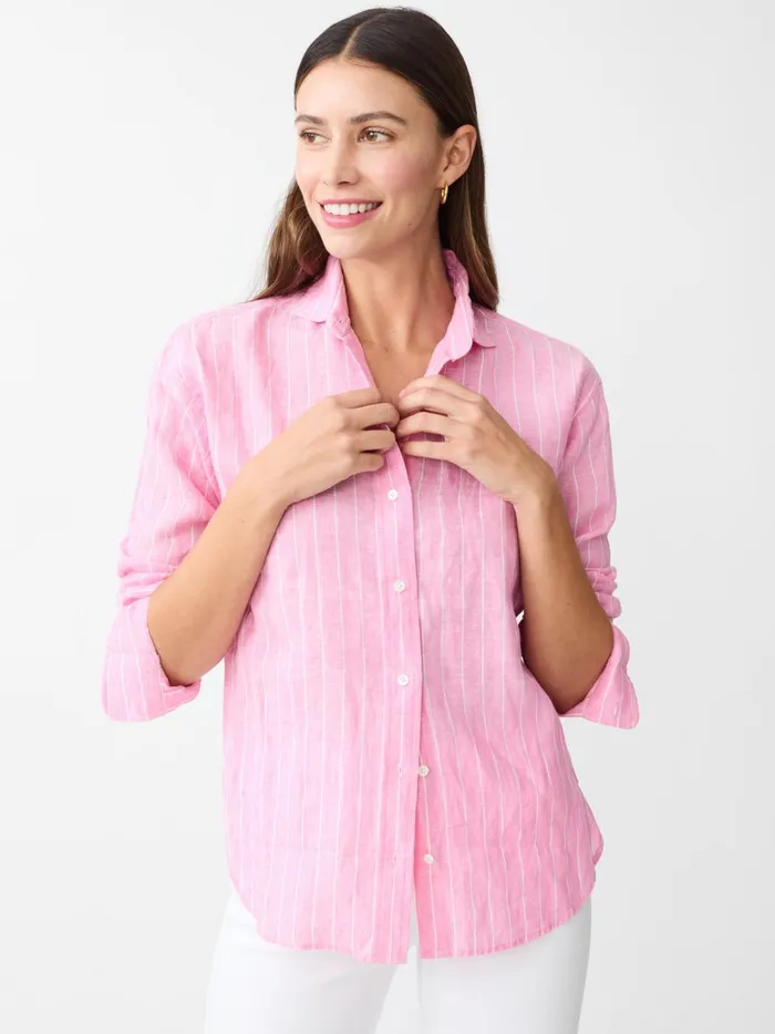 JMclaughlin Finn Linen Shirt In Stripe Pinkwhite Women Shirts and Tops