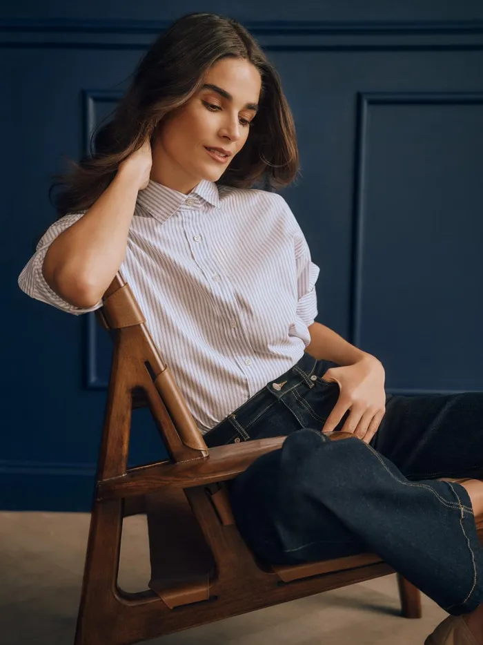JMclaughlin Finn Shirt In Stripe Whitefrench Blue Women Shirts and Tops