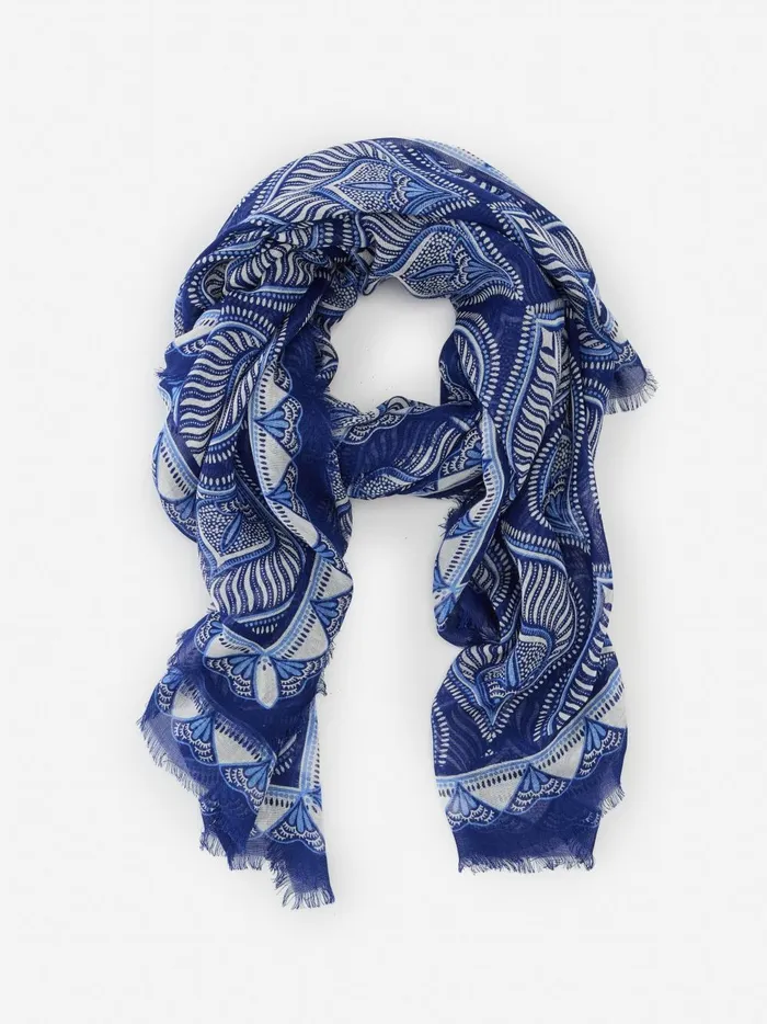 JMclaughlin Giselle Scarf In Neo Tangier Border Blueoff White Women Scarves
