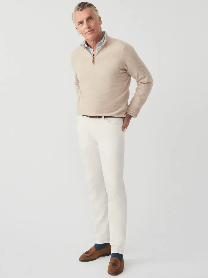 JMclaughlin Henry Cashmere 14 Zip Heather Oatmeal Men Sweaters
