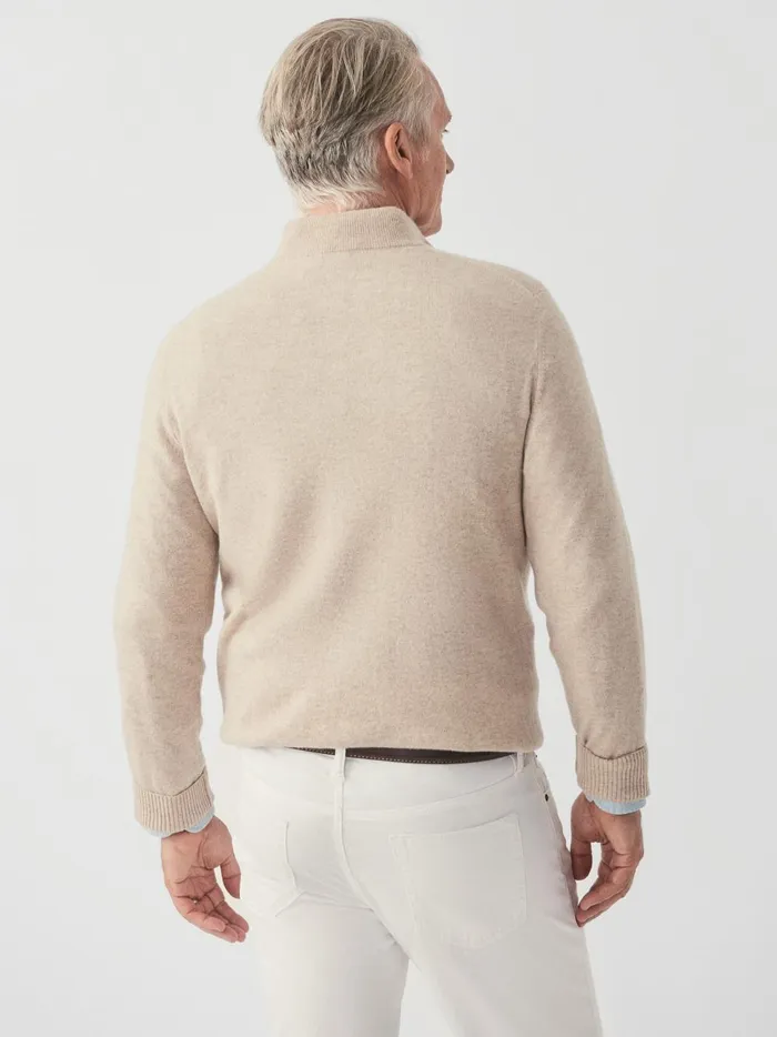 JMclaughlin Henry Cashmere 14 Zip Heather Oatmeal Men Sweaters