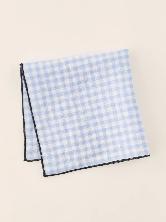 JMclaughlin Linen Pocket Square In Gingham Bluewhite Men Pocket Squares