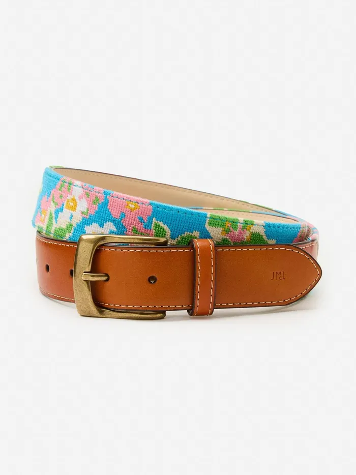 JMclaughlin Needlepoint Belt In Floral Bluemulti Men Belts