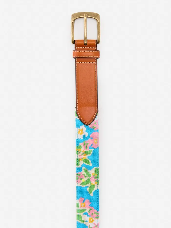 JMclaughlin Needlepoint Belt In Floral Bluemulti Men Belts