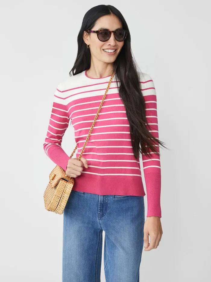 JMclaughlin Poet Sweater In Stripe Off Whiteraspberry Women Sweaters