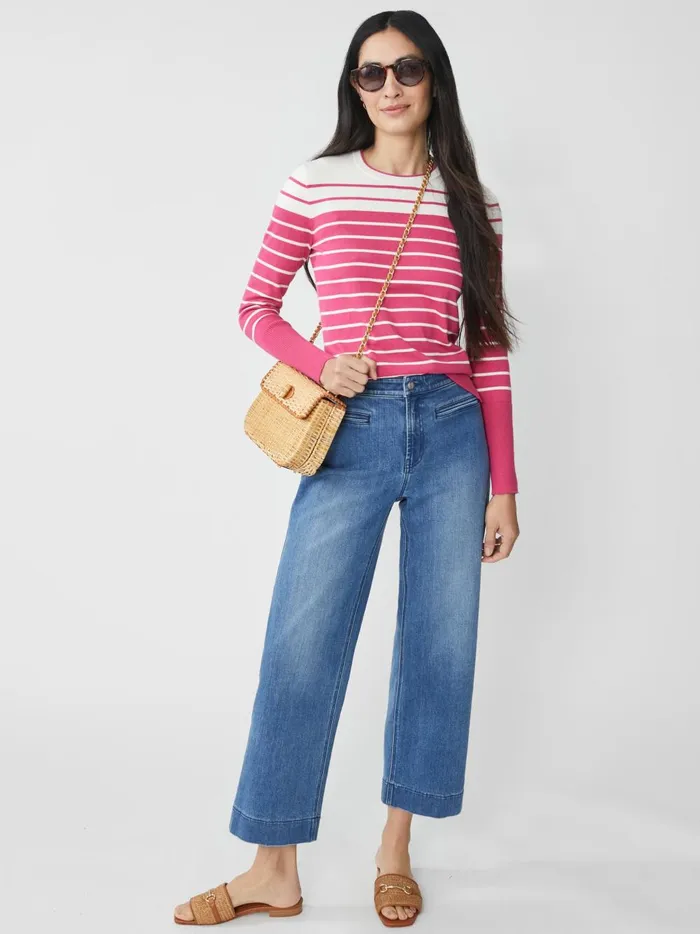 JMclaughlin Poet Sweater In Stripe Off Whiteraspberry Women Sweaters JMclaughlin Poet Sweater In Stripe Off Whiteraspberry Women Sweaters
