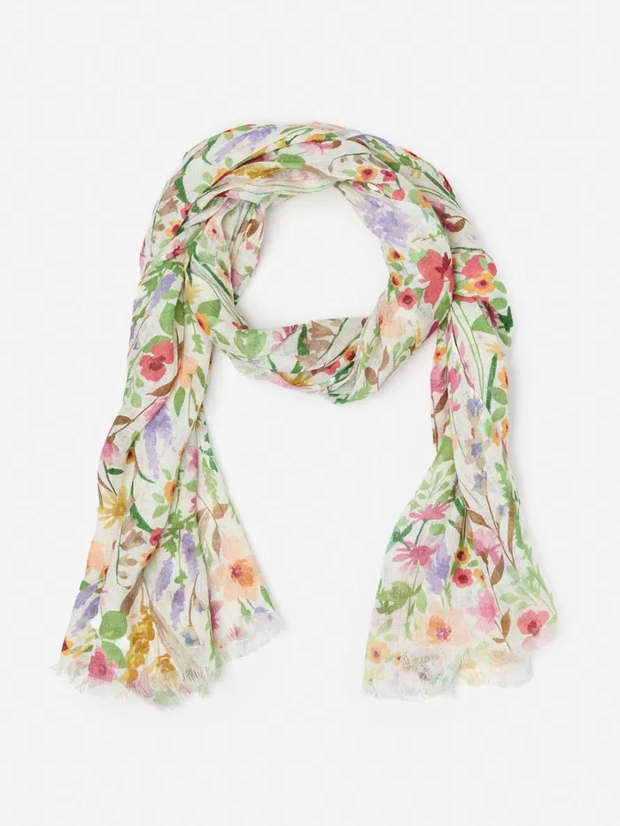 JMclaughlin Tessa Linen Scarf In Watercolor Petals Oblong Off Whitemulti Women Scarves