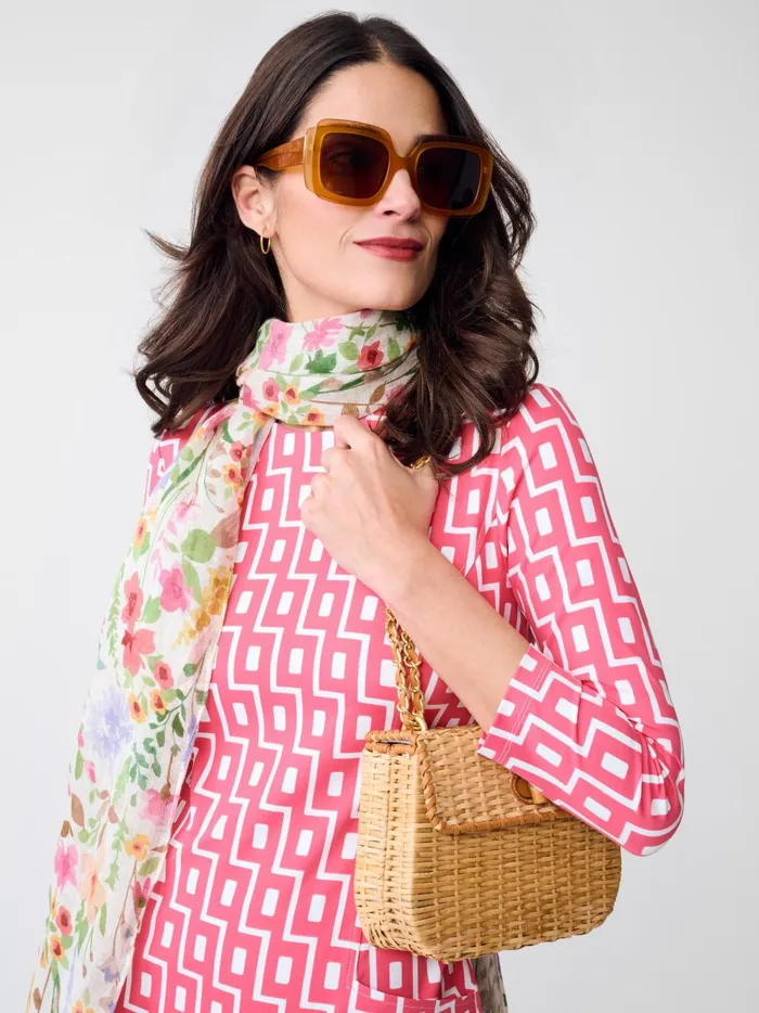 JMclaughlin Tessa Linen Scarf In Watercolor Petals Oblong Off Whitemulti Women Scarves JMclaughlin Tessa Linen Scarf In Watercolor Petals Oblong Off Whitemulti Women Scarves