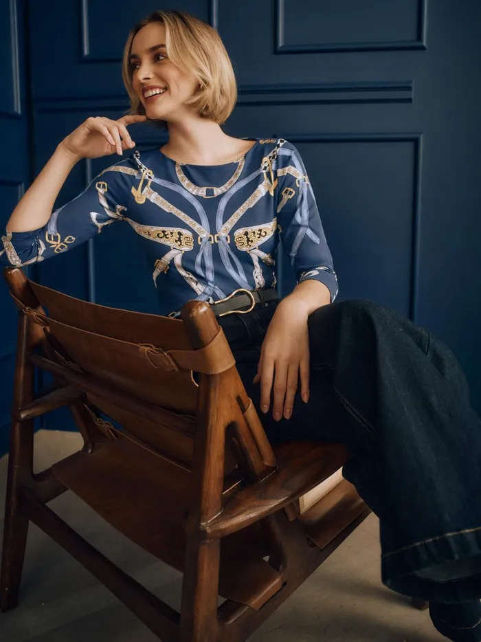 JMclaughlin Wavesong Tee In Chevalier Navylight Blue Women Shirts and Tops