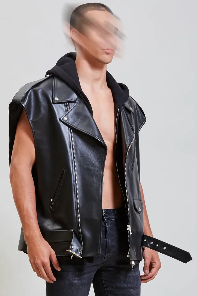 Jackets and Coats Men R13 Oversized Moto Vest With Hood 8211 Black