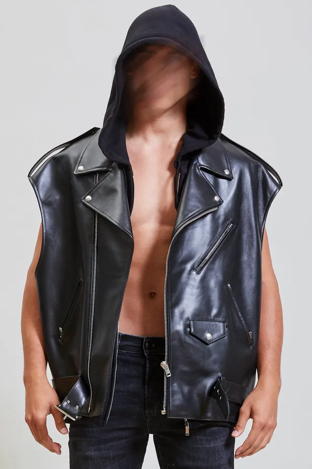 Jackets and Coats Men R13 Oversized Moto Vest With Hood 8211 Black
