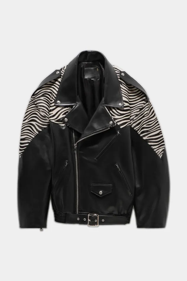 Jackets and Coats R13 Men Oversized Motorcycle Jacket 8211 Black With Zebra