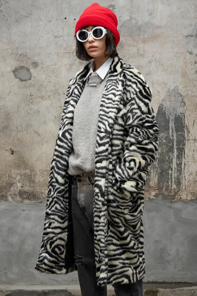 Jackets and Coats R13 Women Teddy Bear Coat 8211 Zebra