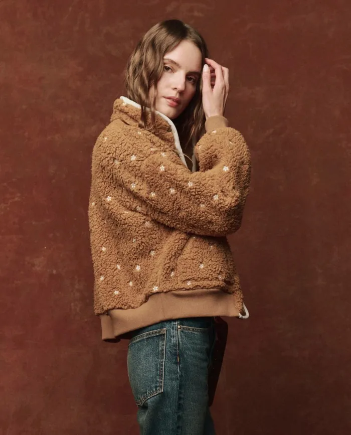 Jackets and Outerwear Women The Great The Blackbird Jacket Teddy With Cream Floral Embroidery Jackets and Outerwear Women The Great The Blackbird Jacket Teddy With Cream Floral Embroidery