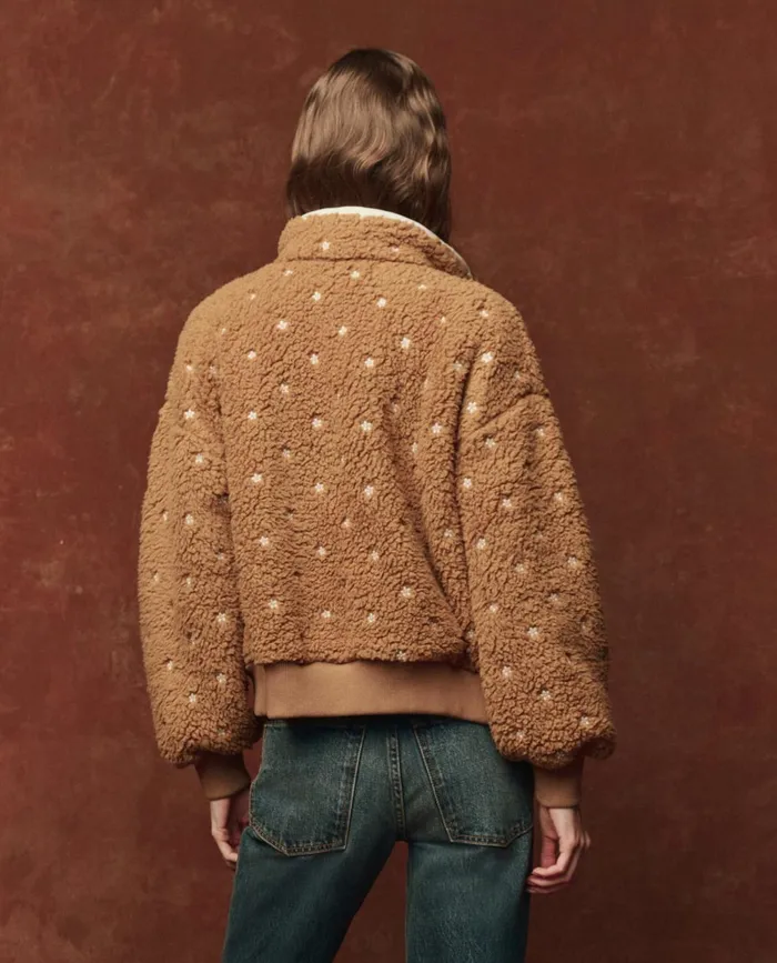 Jackets and Outerwear Women The Great The Blackbird Jacket Teddy With Cream Floral Embroidery Jackets and Outerwear Women The Great The Blackbird Jacket Teddy With Cream Floral Embroidery