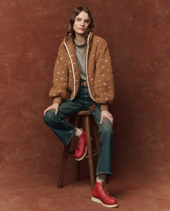 Jackets and Outerwear Women The Great The Blackbird Jacket Teddy With Cream Floral Embroidery Jackets and Outerwear Women The Great The Blackbird Jacket Teddy With Cream Floral Embroidery