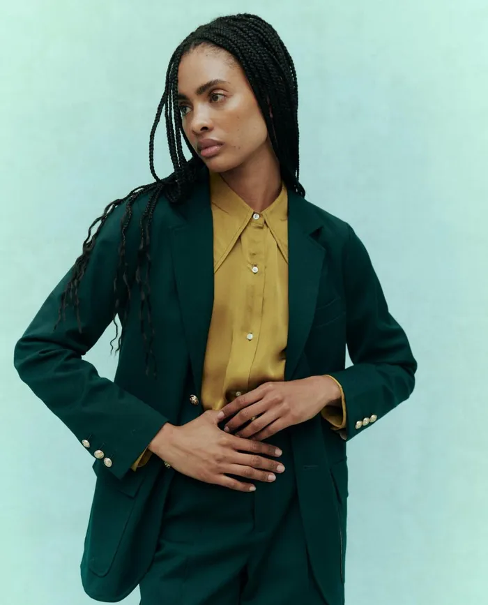 Jackets and Outerwear Women The Great The Tailored Blazer Winter Pine