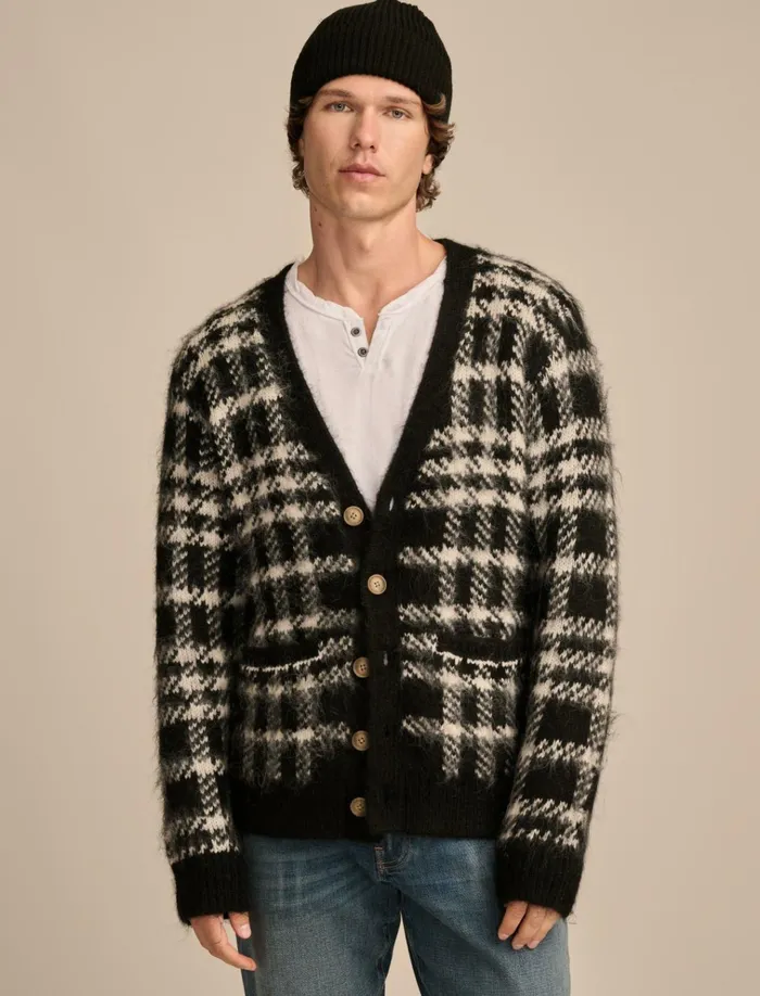 Jacquard Brushed Cardigan Black Combo Men Lucky Brand Sweaters
