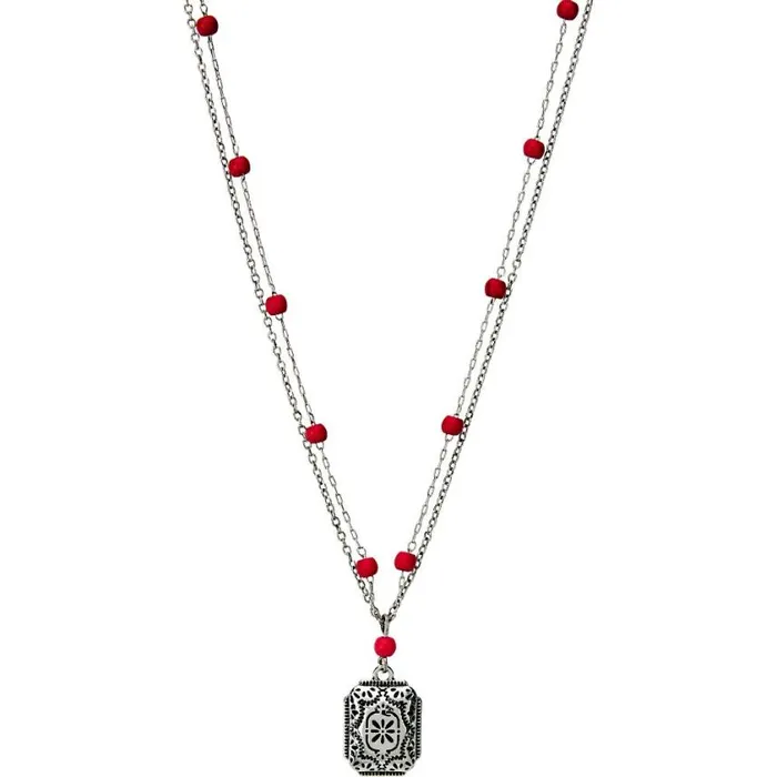 Jewelry Women Justin Boots Two Layer Necklace Silver 040grey041