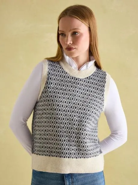 Jumpers and Knitwear Women Joules CreamNavy Patterned Knitted Vest